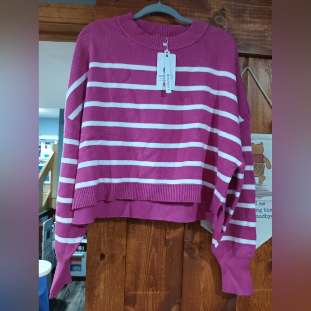 Pink and White Striped Sweater